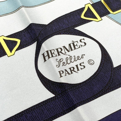 Hermes Carre 90 Apron Dole Yellow Gold Spurs Scarf Silk Multicolor Navy Large — view 3