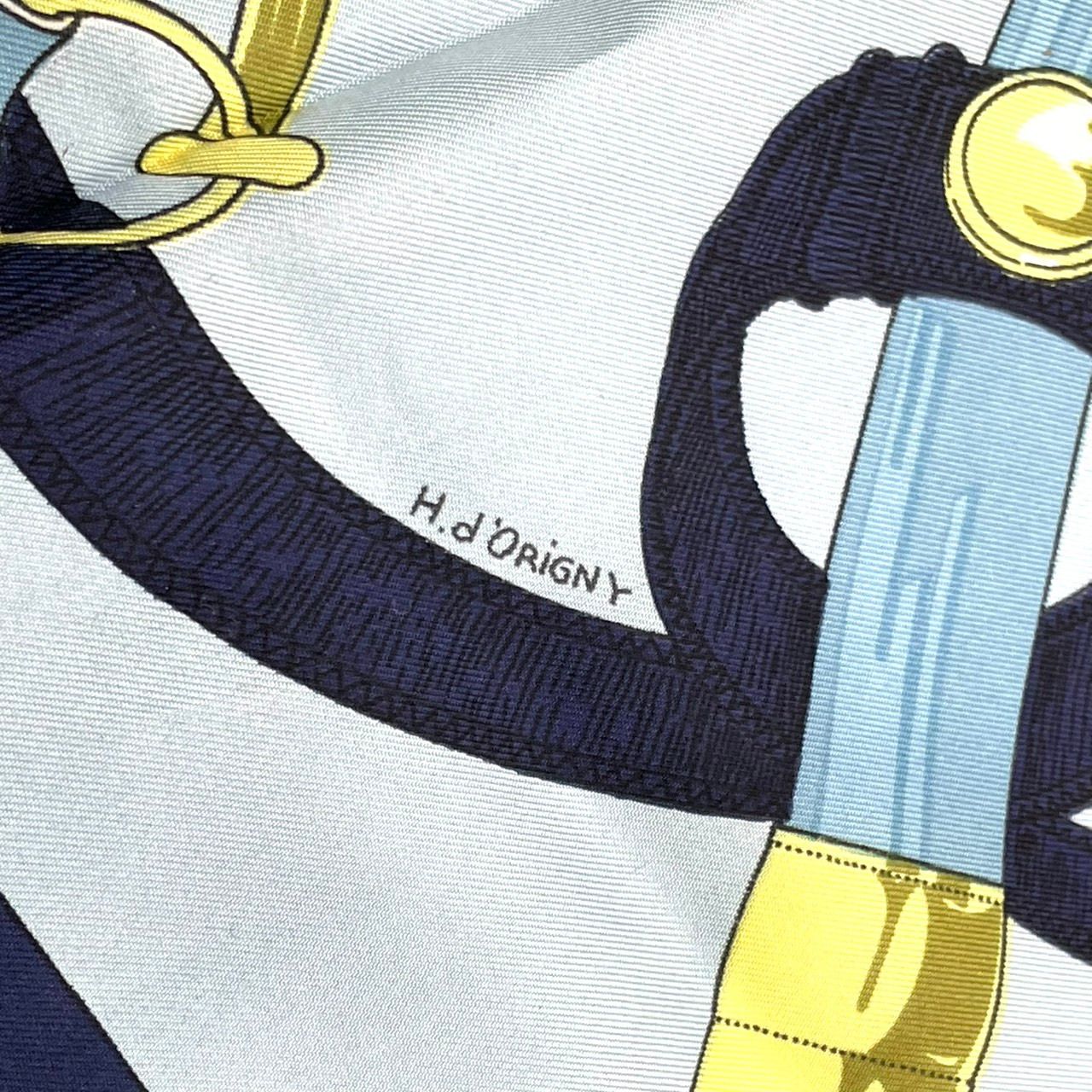 Hermes Carre 90 Apron Dole Yellow Gold Spurs Scarf Silk Multicolor Navy Large — view 4