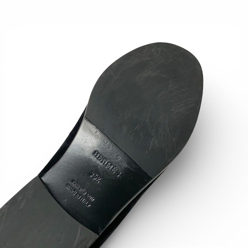 Hermes Destin Loafers Leather Shoes Suede Black Gold Kelly Moccasins — view 8