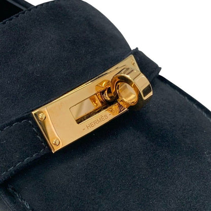Hermes Destin Loafers Leather Shoes Suede Black Gold Kelly Moccasins — view 9
