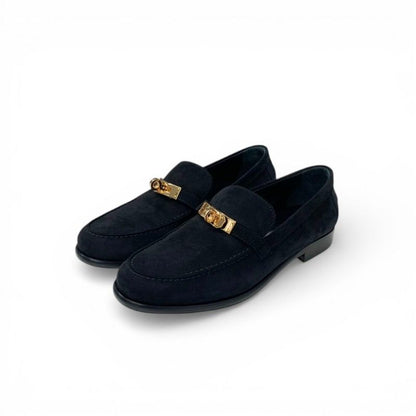 Hermes Destin Loafers Leather Shoes Suede Black Gold Kelly Moccasins