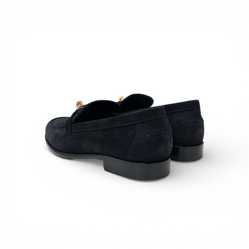 Hermes Destin Loafers Leather Shoes Suede Black Gold Kelly Moccasins — view 4