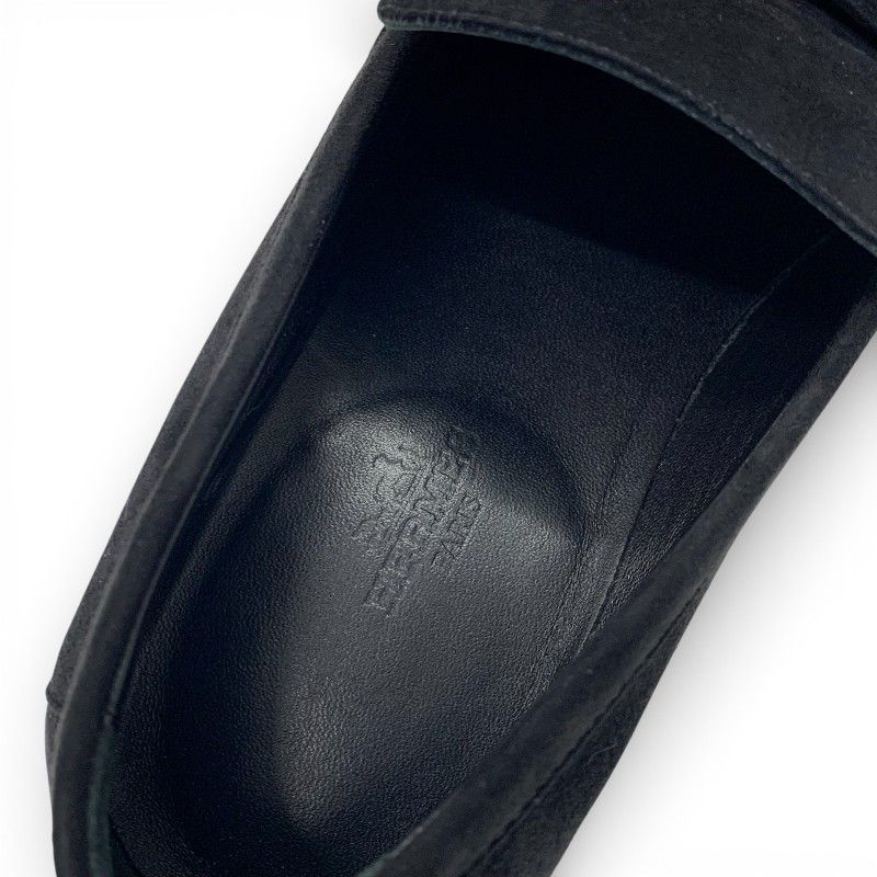 Hermes Destin Loafers Leather Shoes Suede Black Gold Kelly Moccasins — view 7