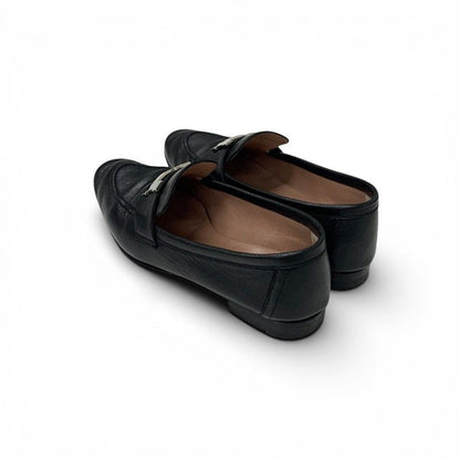 Hermes Paris Loafers Leather Shoes Black Silver Moccasins — view 4