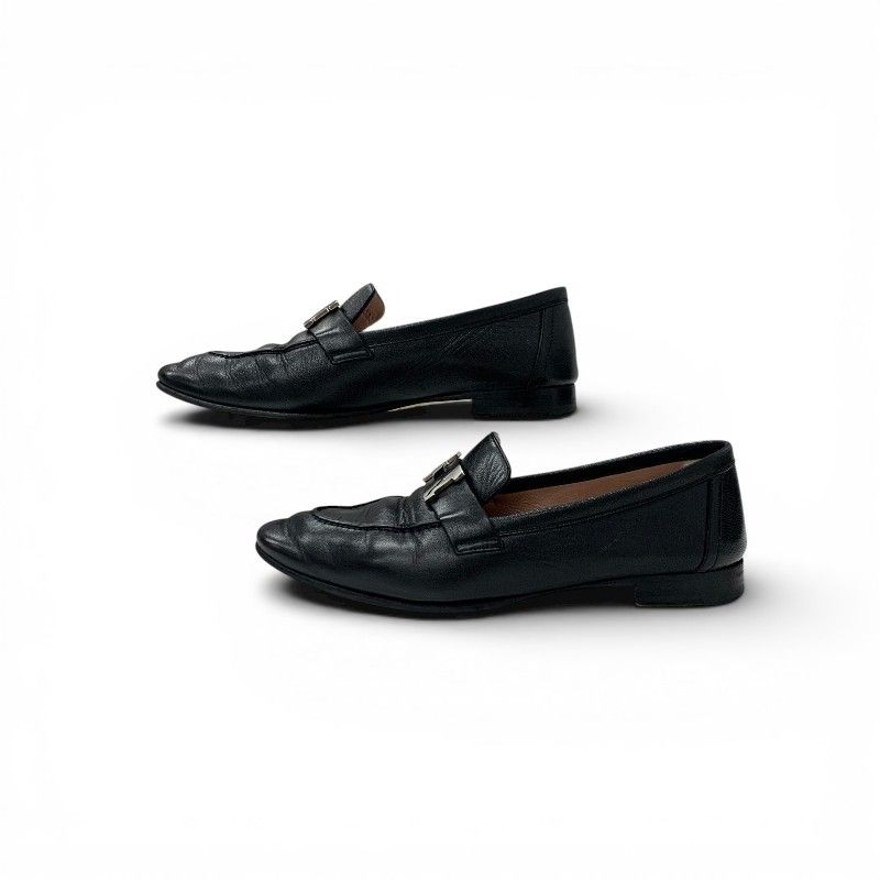 Hermes Paris Loafers Leather Shoes Black Silver Moccasins — view 3