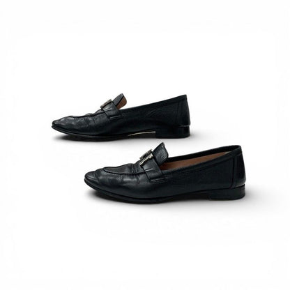Hermes Paris Loafers Leather Shoes Black Silver Moccasins — view 3