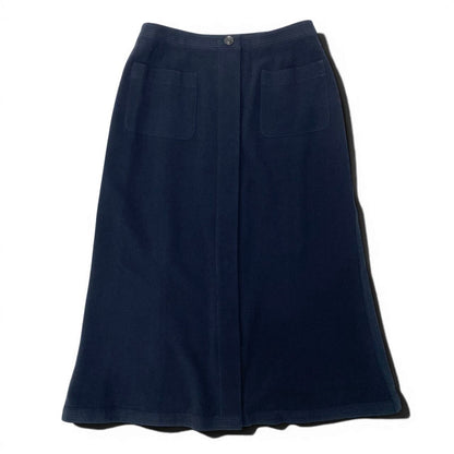 Chanel Boutique Front Button a Line Skirt Calf Length CC Logo 38 Navy Wool — view 2