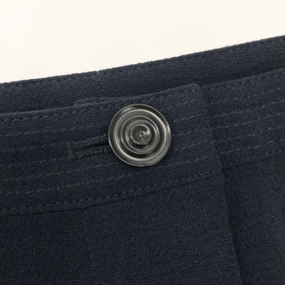 Chanel Boutique Front Button a Line Skirt Calf Length CC Logo 38 Navy Wool — view 8