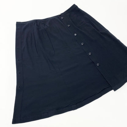 Chanel Boutique Front Button a Line Skirt Calf Length CC Logo 38 Navy Wool — view 4