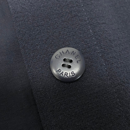 Chanel Boutique Front Button a Line Skirt Calf Length CC Logo 38 Navy Wool — view 9