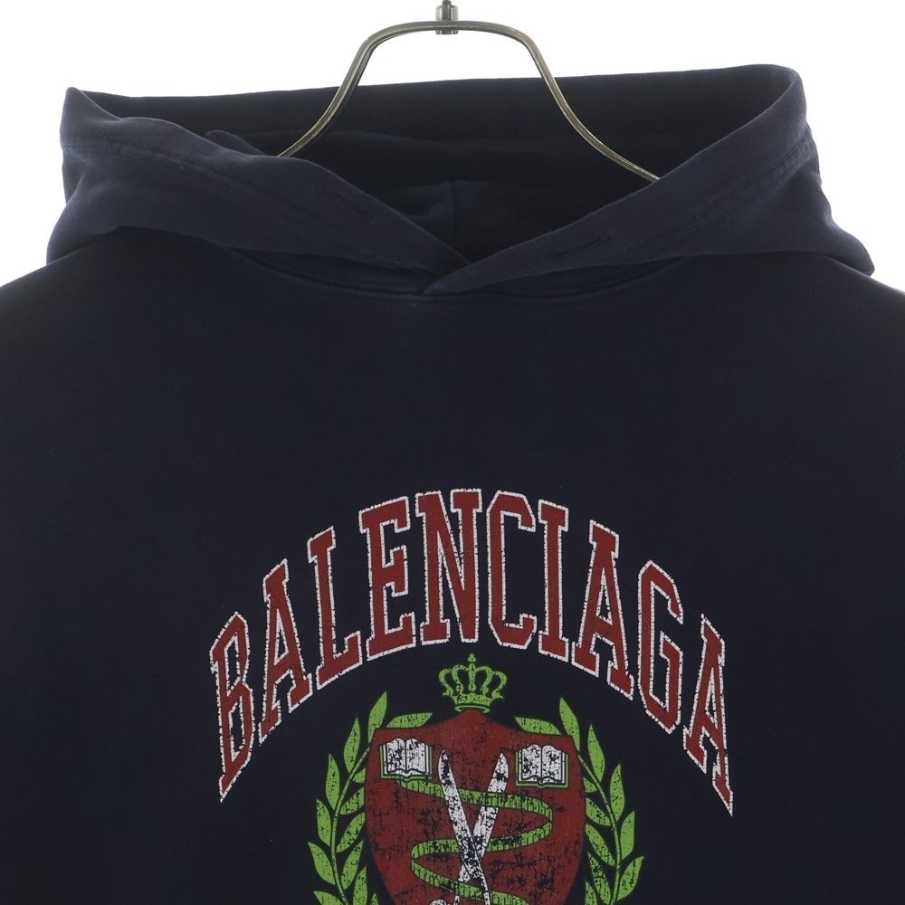 Balenciaga College Wide Fit Hoodie Front Logo Sweatshirt Navy — view 3