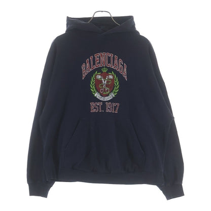 Balenciaga College Wide Fit Hoodie Front Logo Sweatshirt Navy
