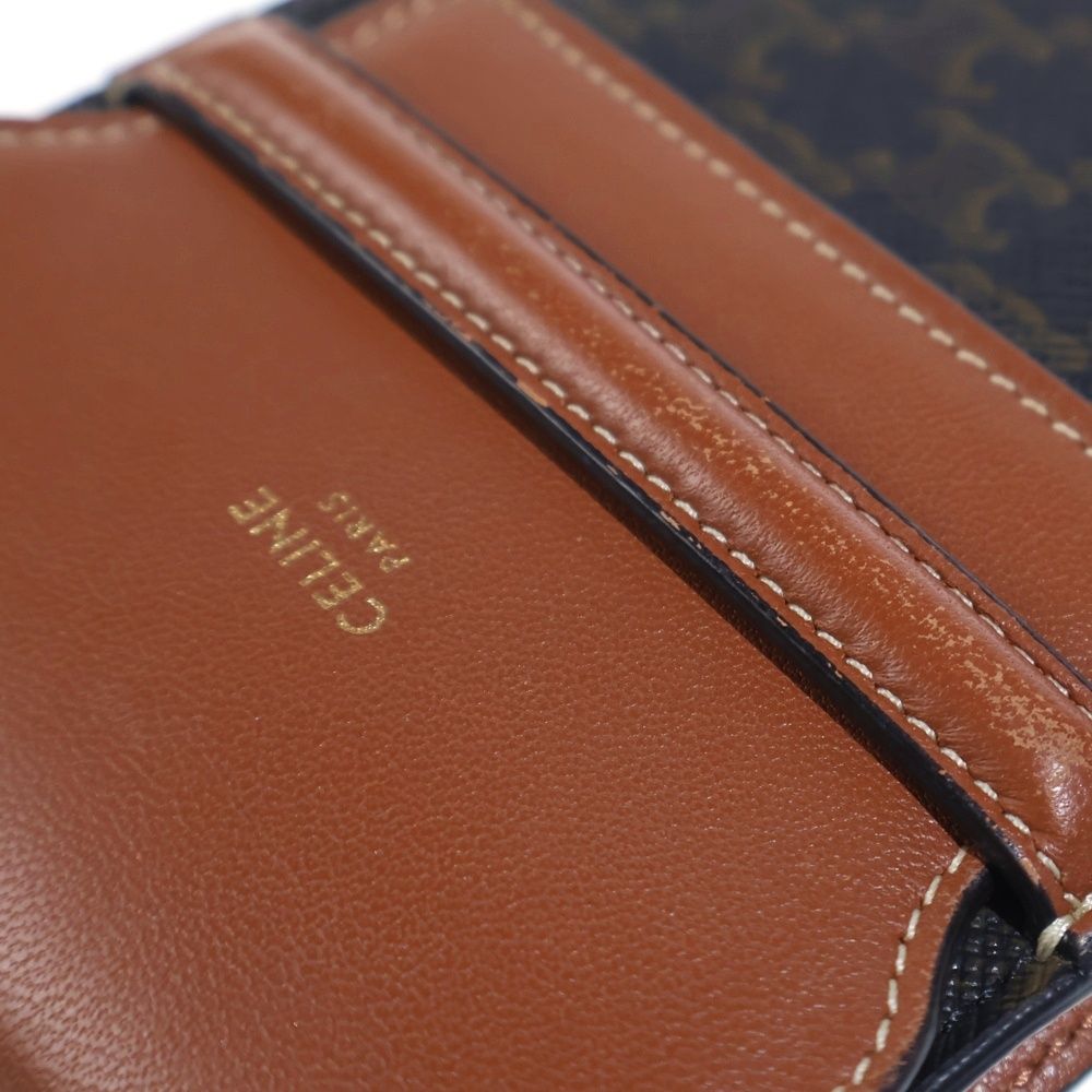 Celine Triomphe Leather Mobile Shoulder Phone Pouch Brown — view 6