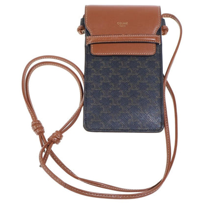 Celine Triomphe Leather Mobile Shoulder Phone Pouch Brown