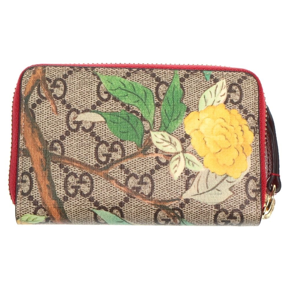 Gucci GG Supreme Tian Zip Around Leather Coin Case Wallet Beige Red — view 2