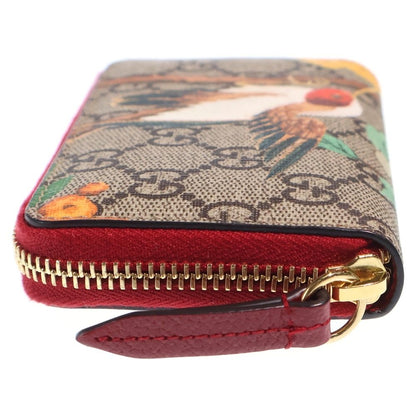 Gucci GG Supreme Tian Zip Around Leather Coin Case Wallet Beige Red — view 3