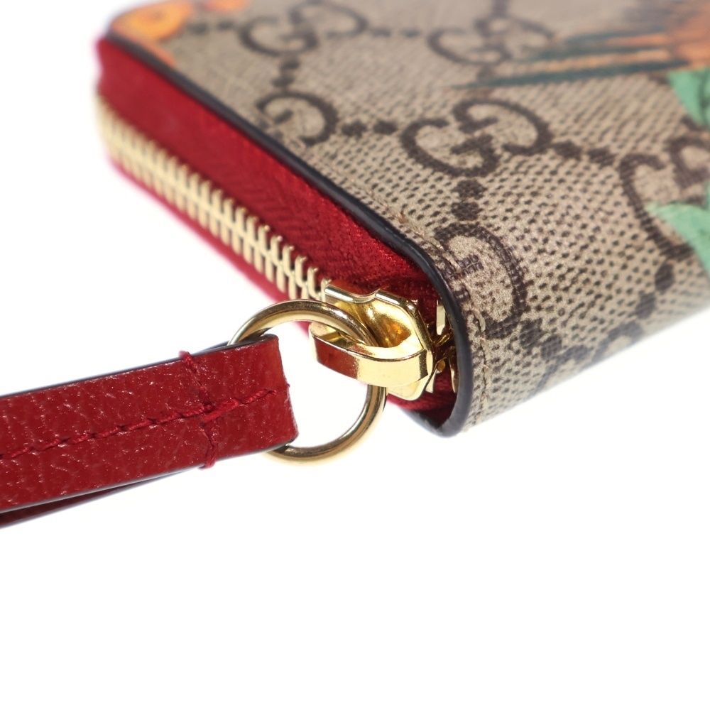 Gucci GG Supreme Tian Zip Around Leather Coin Case Wallet Beige Red — view 5