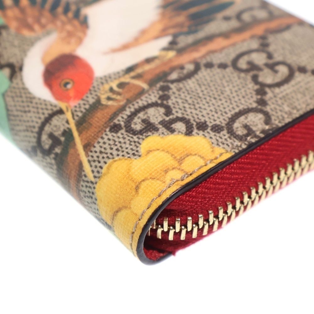 Gucci GG Supreme Tian Zip Around Leather Coin Case Wallet Beige Red — view 4