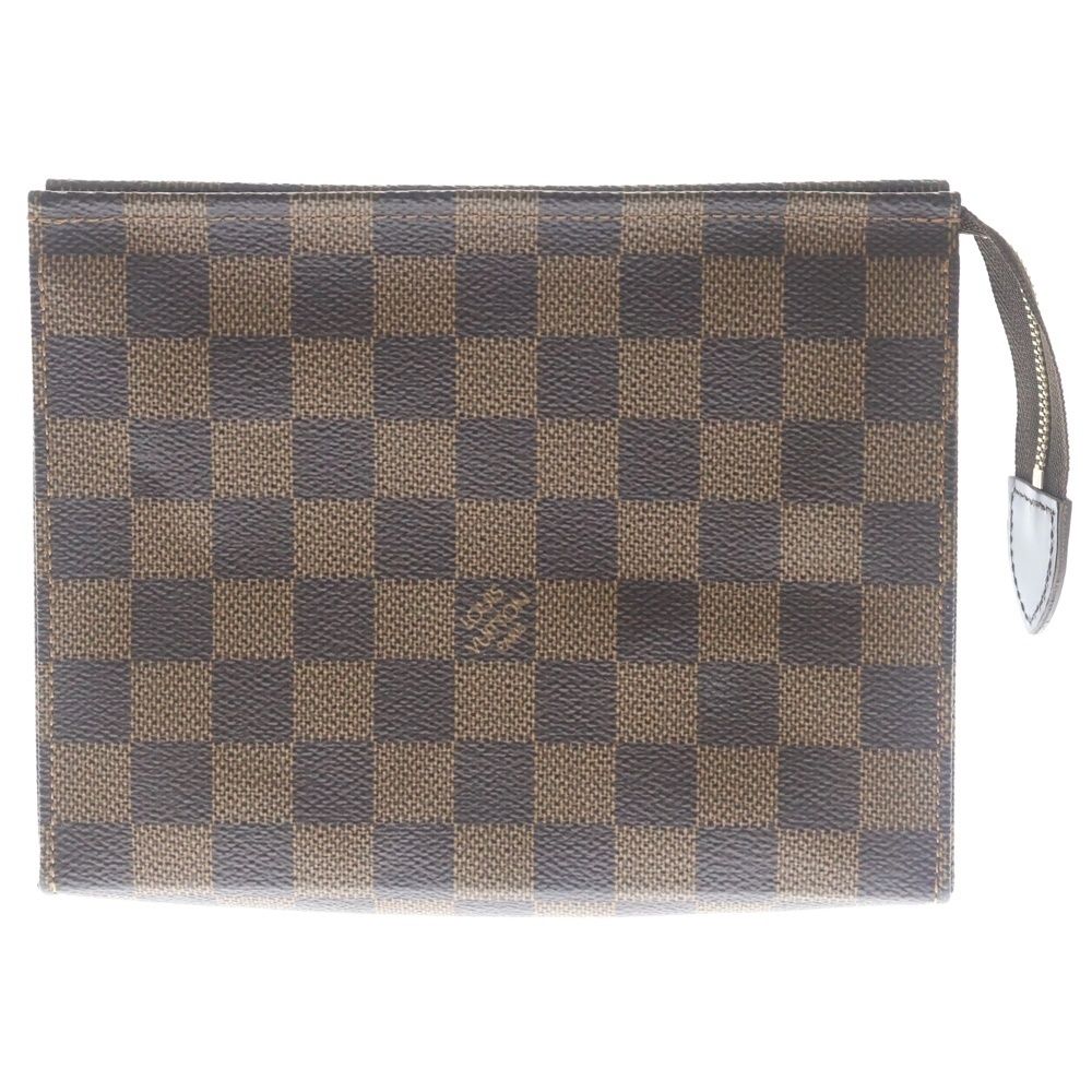 Louis Vuitton Damier Poche Toilette 26 Pouch Case Clutch Brown Leather Gold