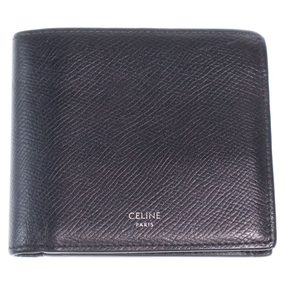 Celine Logo Bifold Wallet Compact Card Case Black Leather