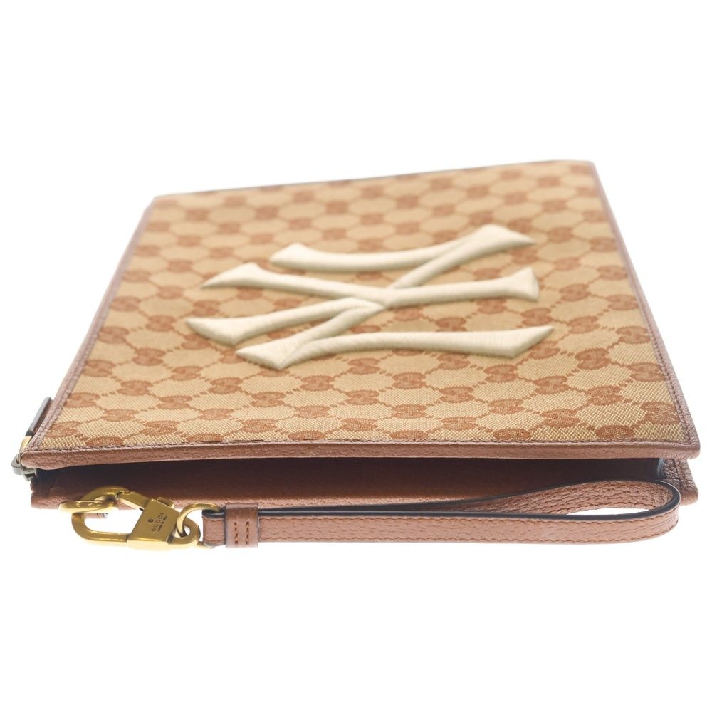 Gucci GG Canvas NY Embroidery Clutch Second Gold Beige — view 3