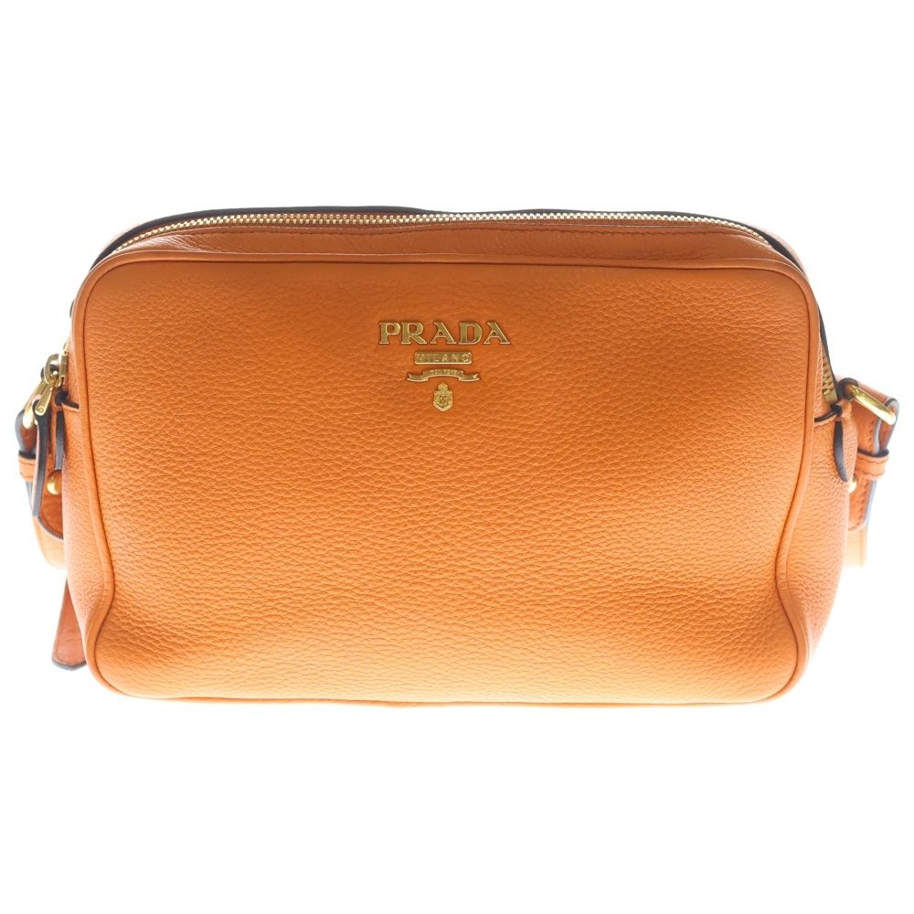 Prada Shoulder Bag Leather Orange Gold