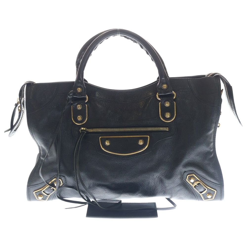 Balenciaga the City 2-Way Shoulder Bag Black Leather Gold