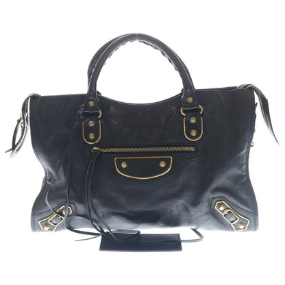 Balenciaga the City 2-Way Shoulder Bag Black Leather Gold