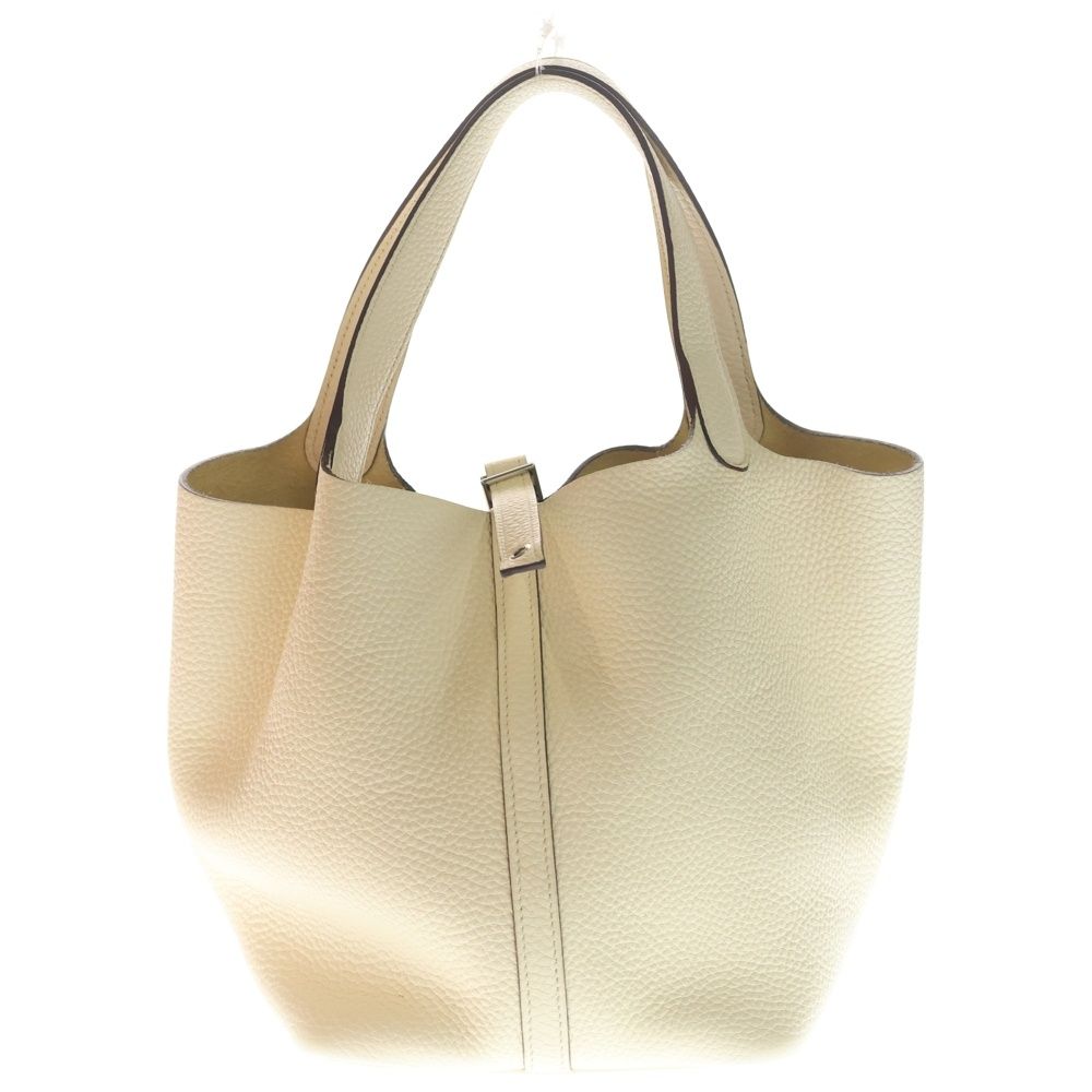 Hermes Picotin Lock MM Taurillon Clemence Leather Nata Handbag Silver Ivory