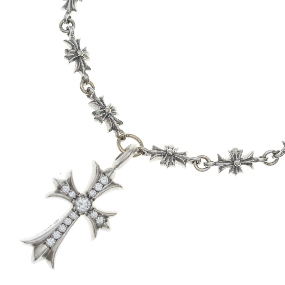 Chrome Hearts Tny P Dia Tiny Fat Cross Pave Diamond Necklace White Gold