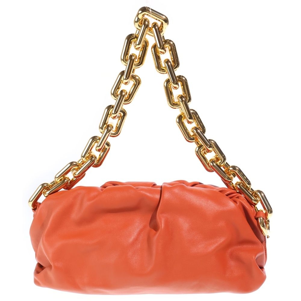 Bottega Veneta the Chain Pouch Leather Shoulder Bag Gold Orange
