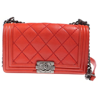 Chanel CC Logo Small Calf Leather Chain Shoulder Bag Gunmetal Red