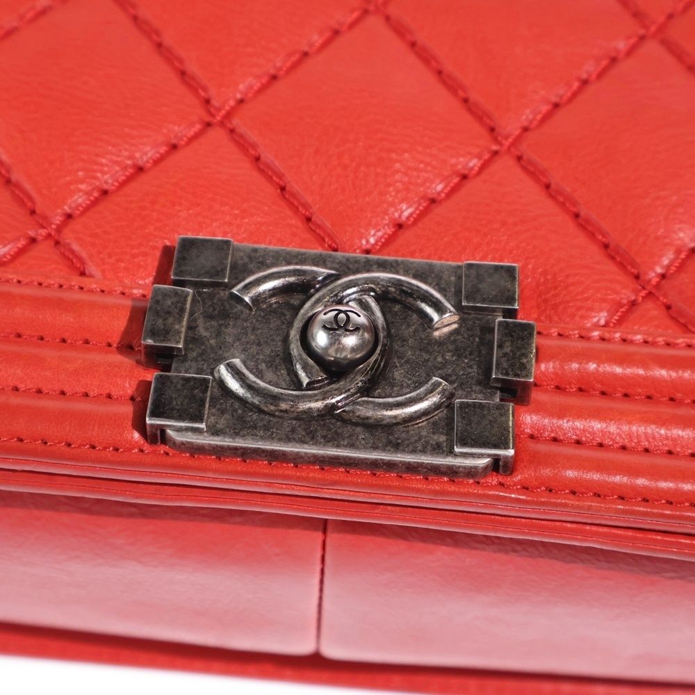 Chanel CC Logo Small Calf Leather Chain Shoulder Bag Gunmetal Red — view 6
