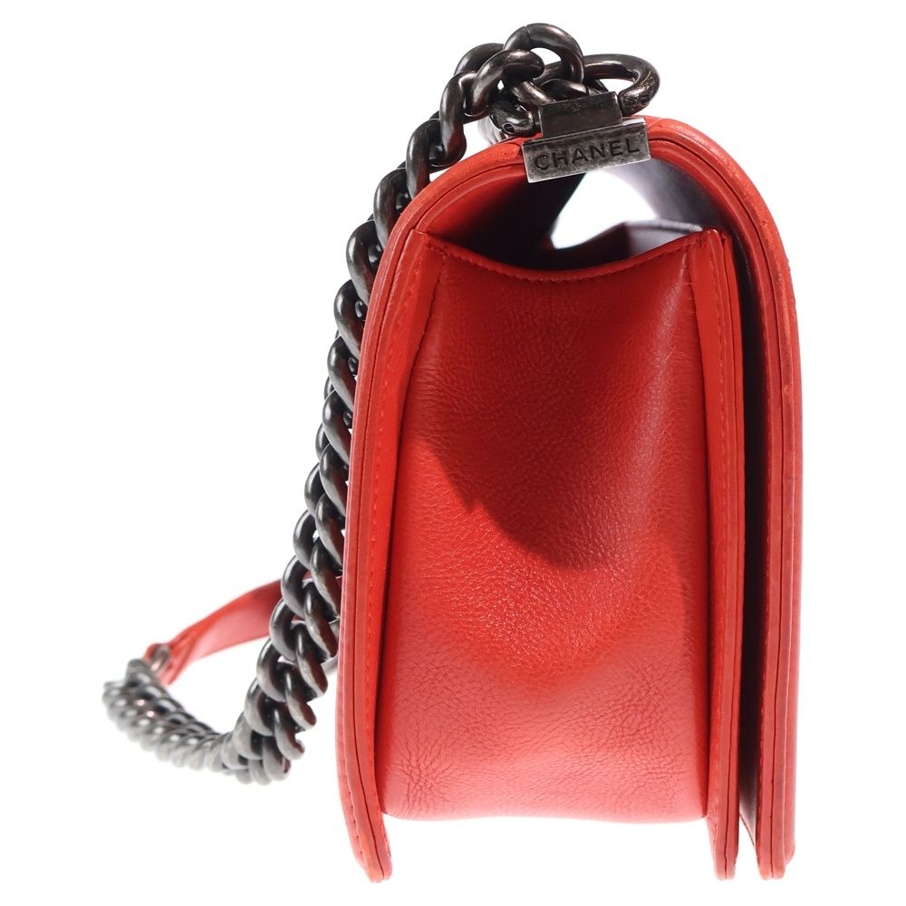 Chanel CC Logo Small Calf Leather Chain Shoulder Bag Gunmetal Red — view 3
