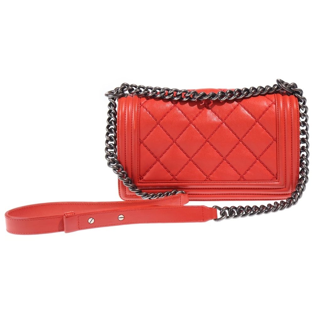 Chanel CC Logo Small Calf Leather Chain Shoulder Bag Gunmetal Red — view 2