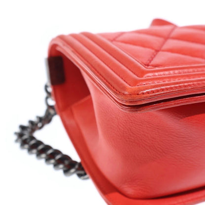 Chanel CC Logo Small Calf Leather Chain Shoulder Bag Gunmetal Red — view 5