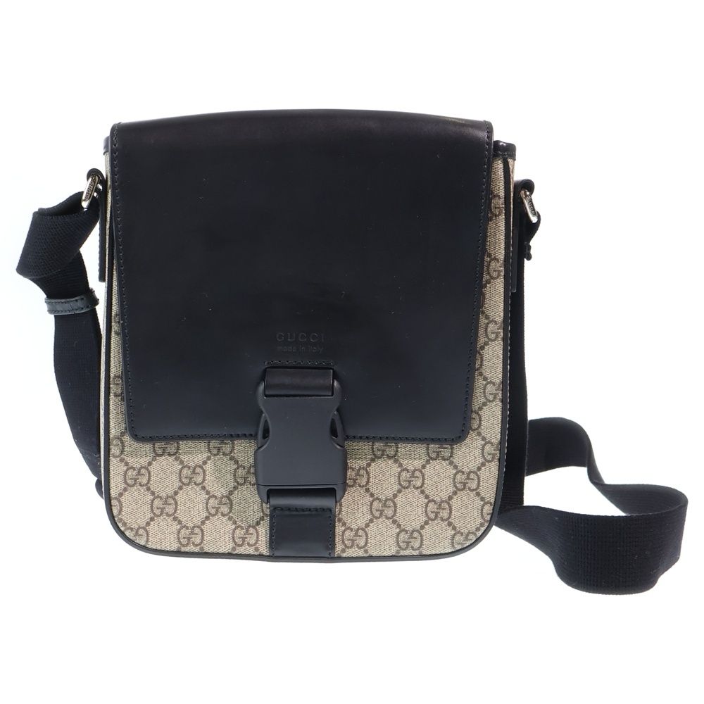 Gucci Guccissima Signature Shoulder Bag Black Beige Leather Silver