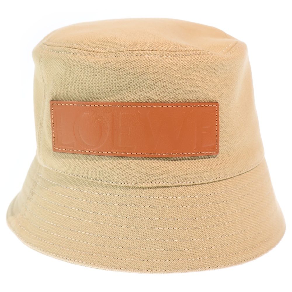 Loewe Paula's Ibiza Leather Logo Patch Canvas Bucket Hat Beige — view 4