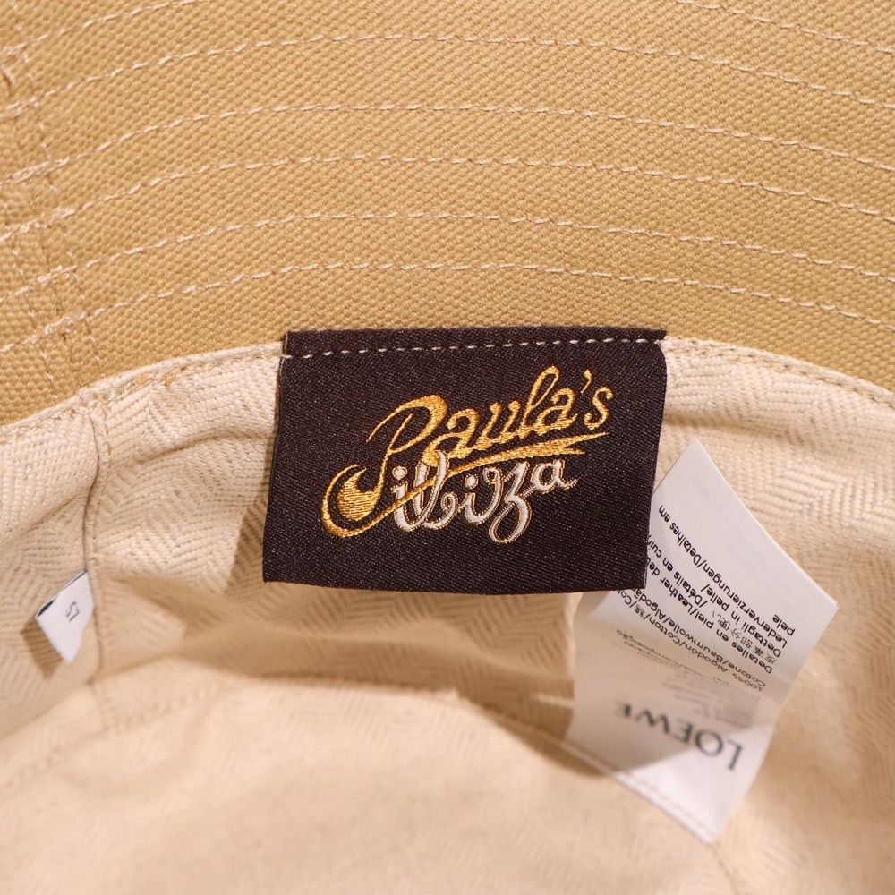 Loewe Paula's Ibiza Leather Logo Patch Canvas Bucket Hat Beige — view 7