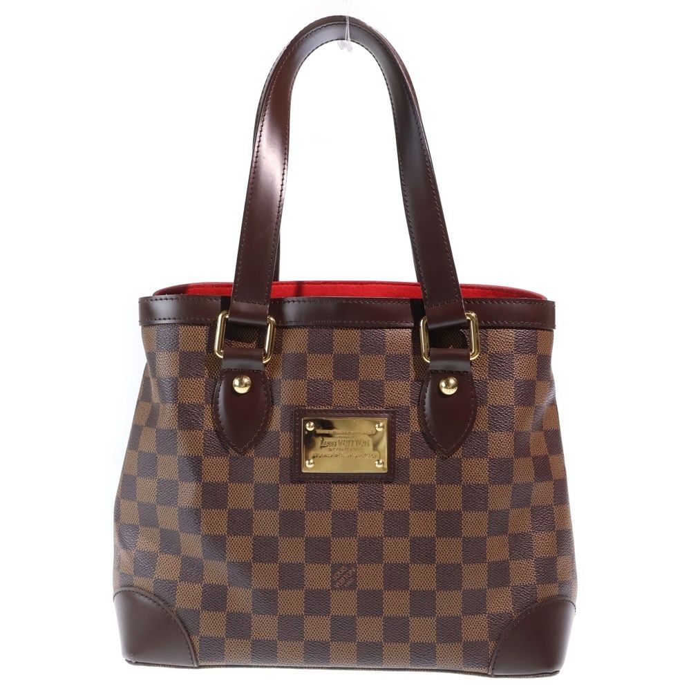 Louis Vuitton Damier Hampstead PM Tote Brown Leather Gold