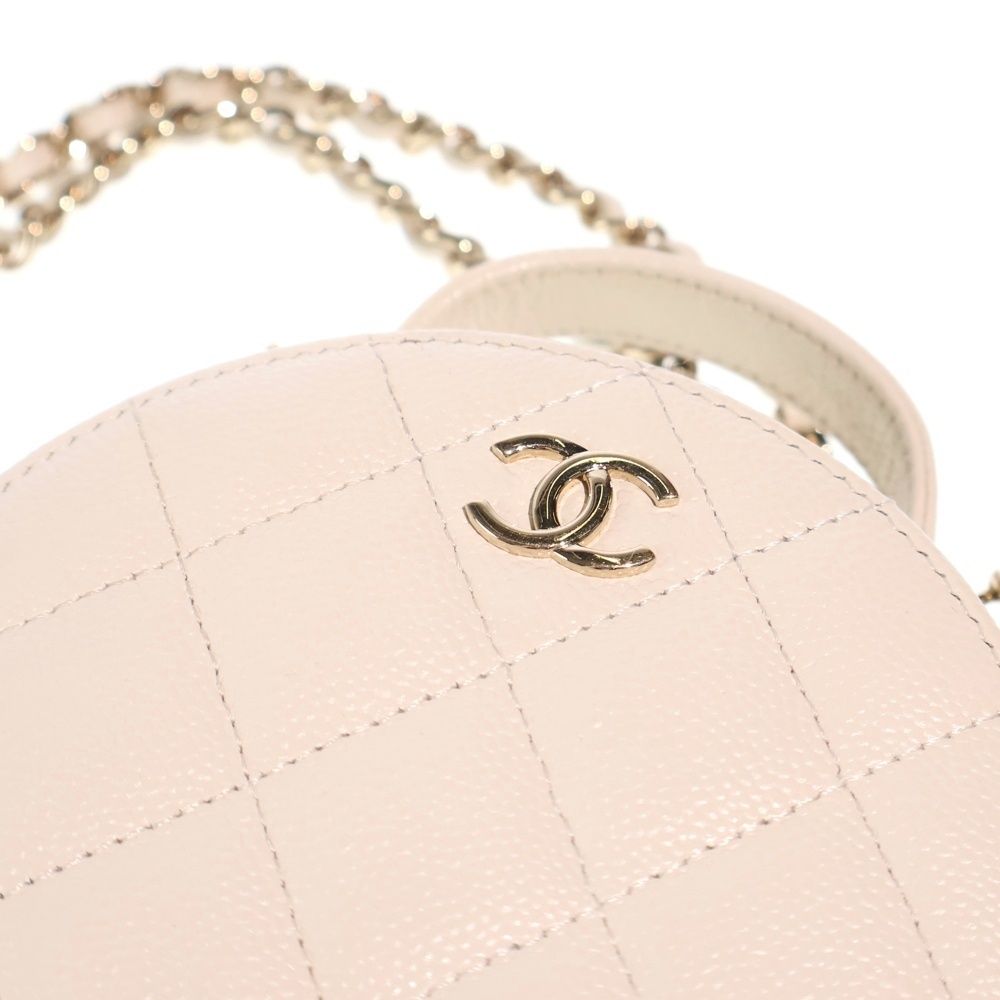 Chanel Quilted Small Vanity Caviar Leather Chain Shoulder Bag Gold White — view 6