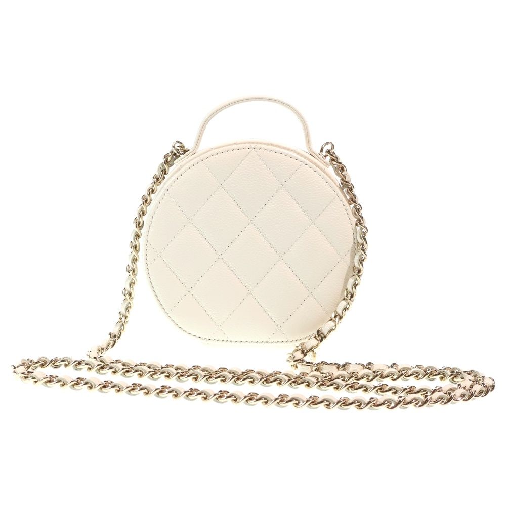 Chanel Quilted Small Vanity Caviar Leather Chain Shoulder Bag Gold White — view 2