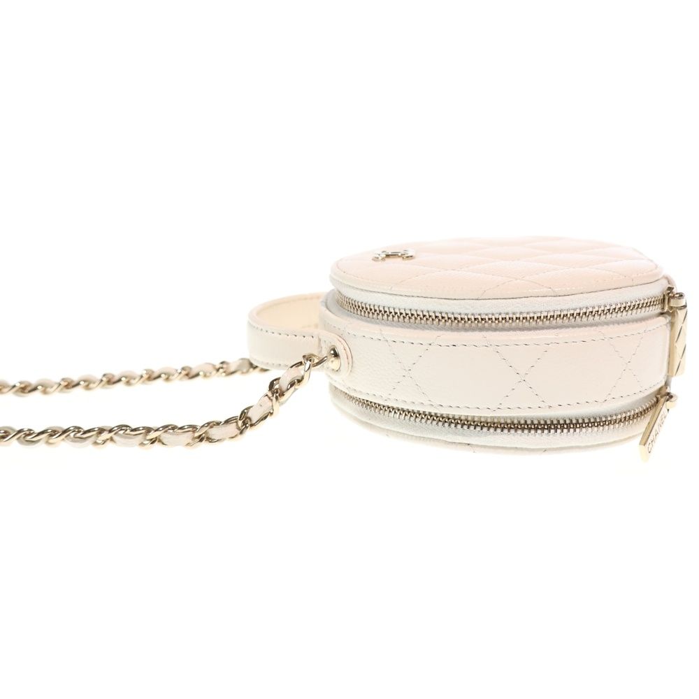 Chanel Quilted Small Vanity Caviar Leather Chain Shoulder Bag Gold White — view 3