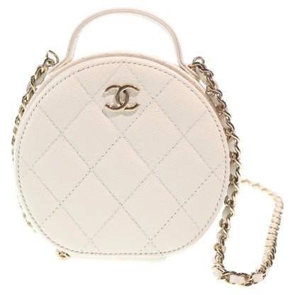 Chanel Quilted Small Vanity Caviar Leather Chain Shoulder Bag Gold White