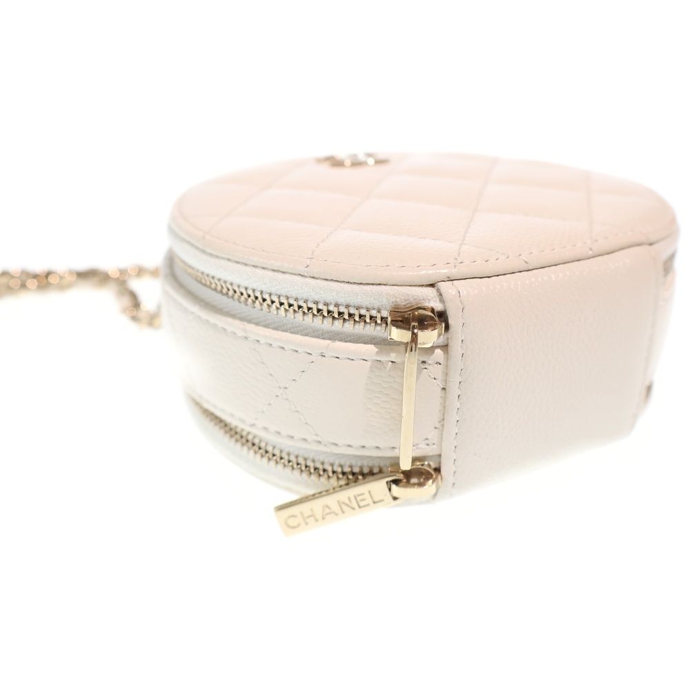Chanel Quilted Small Vanity Caviar Leather Chain Shoulder Bag Gold White — view 5