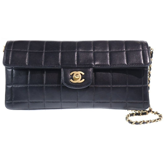 Chanel Choco Bar Lambskin Leather Chain Shoulder Bag Gold Black