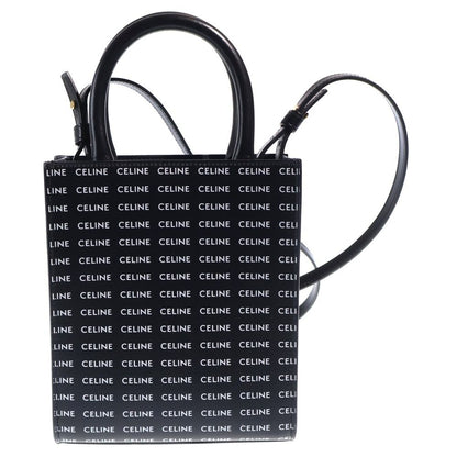 Celine Logo Vertical Cover Mini 2-Way Mini Shoulder Bag Phone Black Leather Gold