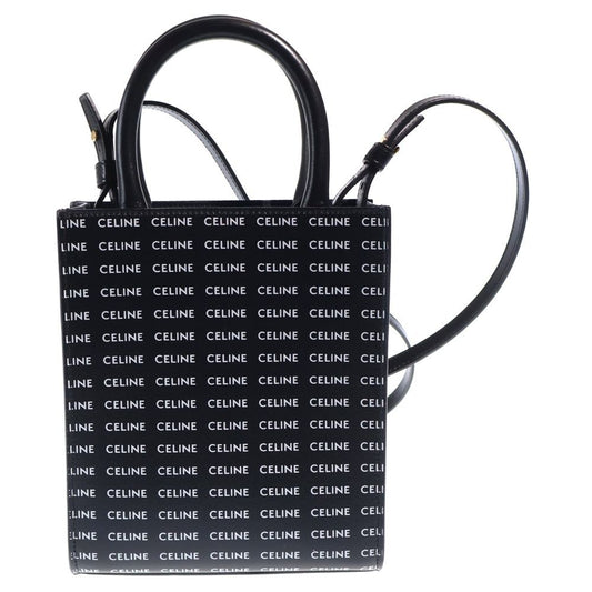 Celine Logo Vertical Cover Mini 2-Way Mini Shoulder Bag Phone Black Leather Gold