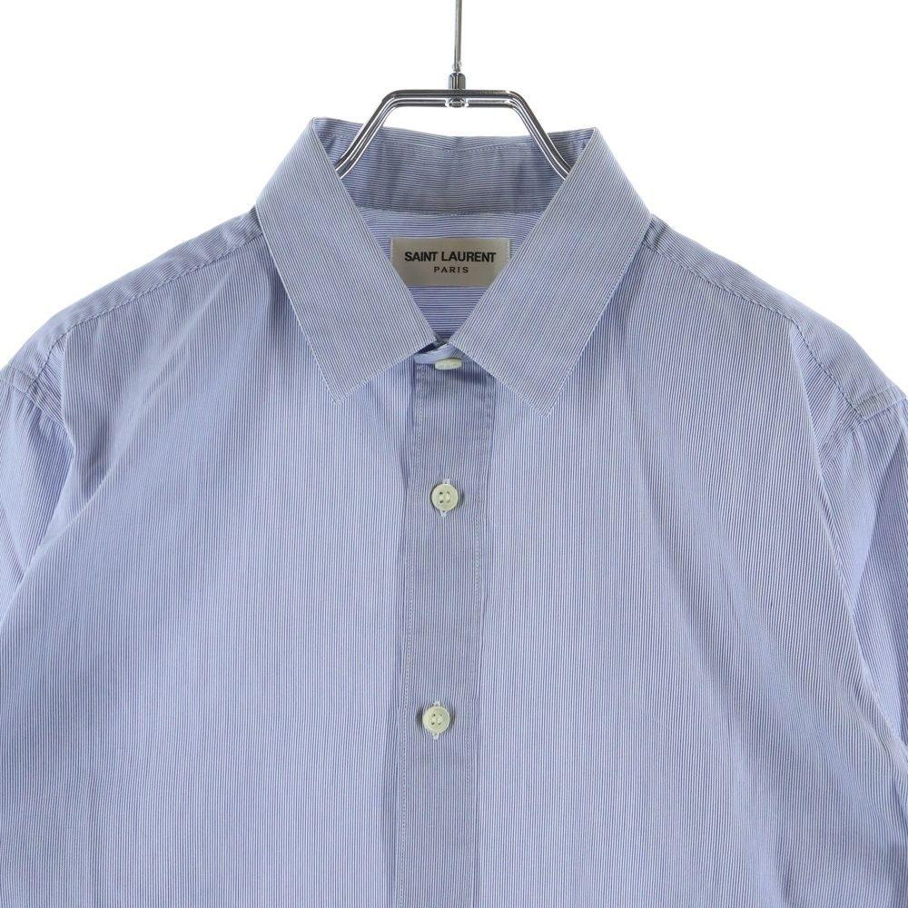 Saint Laurent Paris Small Stripe Pattern Long Sleeve Shirt Blue — view 3