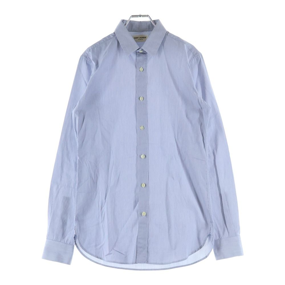 Saint Laurent Paris Small Stripe Pattern Long Sleeve Shirt Blue